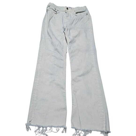 Zara Jeans Womens Size 4 Straight Leg Mid Rise White Blue Tint Denim Raw Hems - Picture 2 of 7